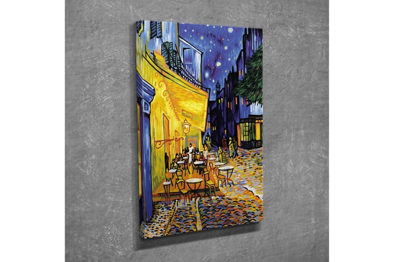 Liten Canvastavla 30x40 cm - Livlig uteservering under stjärnklara nätter - Gult / Blått / Mörkgrönt - Inredning - Tavlor & posters - Canvastavla