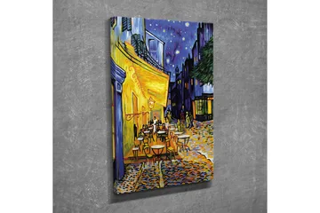 Liten Canvastavla 30x40 cm - Livlig uteservering under stjärnklara nätter - Gult / Blått / Mörkgrönt - Inredning - Tavlor & posters - Canvastavla