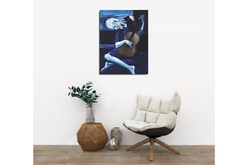 Liten Canvastavla 30x40 cm - Melankolisk man som spelar gitarr - Mörkblå / Ljusblå / Beige - Inredning - Tavlor & posters - Canvastavla