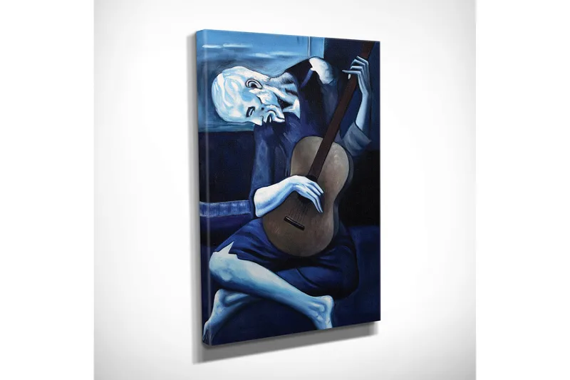 Liten Canvastavla 30x40 cm - Melankolisk man som spelar gitarr - Mörkblå / Ljusblå / Beige - Inredning - Tavlor & posters - Canvastavla