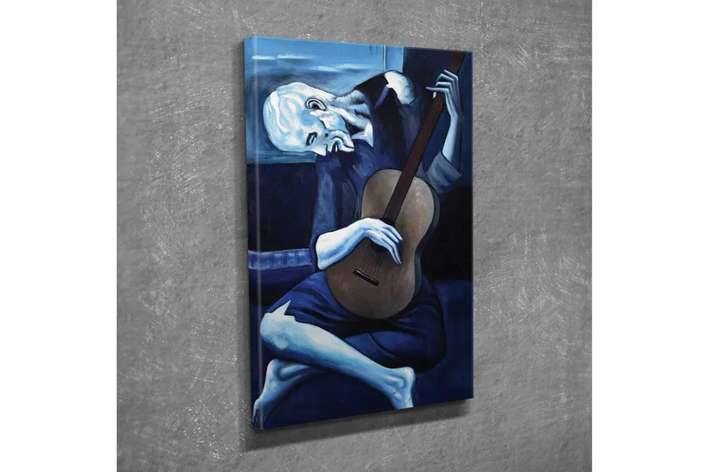 Liten Canvastavla 30x40 cm - Melankolisk man som spelar gitarr - Mörkblå / Ljusblå / Beige - Inredning - Tavlor & posters - Canvastavla