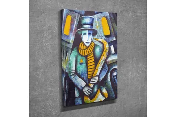 Liten Canvastavla 30x40 cm - Musiker som spelar saxofon i en urban miljö - Blå / Gul / Grön - Inredning - Tavlor & posters - Canvastavla