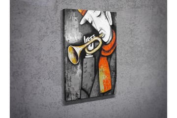 Liten Canvastavla 30x40 cm - Musiker som spelar trumpet med en röd scarf - Grå / Svart / Gul - Inredning - Tavlor & posters - Canvastavla