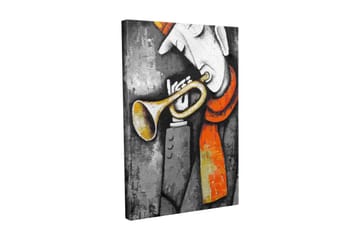Liten Canvastavla 30x40 cm - Musiker som spelar trumpet med en röd scarf - Grå / Svart / Gul - Inredning - Tavlor & posters - Canvastavla