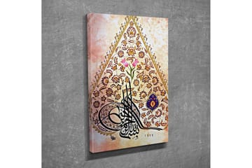 Liten Canvastavla 30x40 cm - Ornamental komposition med kalligrafi och blommor - Rosa / Guld / Mörkblå - Inredning - Tavlor & posters - Canvastavla