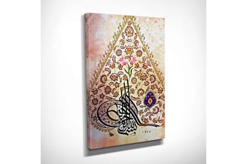 Liten Canvastavla 30x40 cm - Ornamental komposition med kalligrafi och blommor - Rosa / Guld / Mörkblå - Inredning - Tavlor & posters - Canvastavla