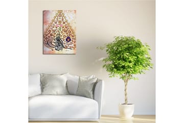 Liten Canvastavla 30x40 cm - Ornamental komposition med kalligrafi och blommor - Rosa / Guld / Mörkblå - Inredning - Tavlor & posters - Canvastavla