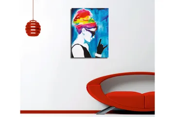 Liten Canvastavla 30x40 cm - Silhuett av en kvinna med färgglad frisyr och solglasögon - Blå / Rosa / Gul - Inredning - Tavlor & posters - Canvastavla