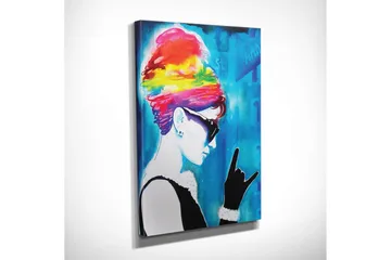 Liten Canvastavla 30x40 cm - Silhuett av en kvinna med färgglad frisyr och solglasögon - Blå / Rosa / Gul - Inredning - Tavlor & posters - Canvastavla