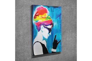 Liten Canvastavla 30x40 cm - Silhuett av en kvinna med färgglad frisyr och solglasögon - Blå / Rosa / Gul - Inredning - Tavlor & posters - Canvastavla