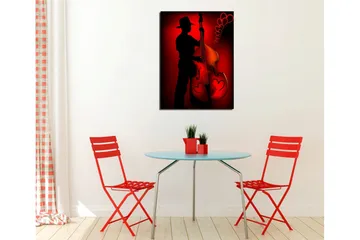 Liten Canvastavla 30x40 cm - Silhuett av en musiker som spelar på en kontrabas med hjärtformade detaljer - Röd / Svart - Inredning - Tavlor & posters - Canvastavla