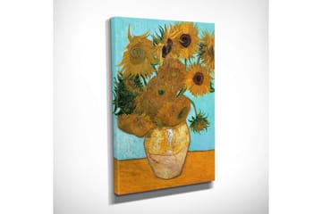 Liten Canvastavla 30x40 cm - Solrosor i en vas med en ljusblå bakgrund - Gul / Grön / Orange - Inredning - Tavlor & posters - Canvastavla