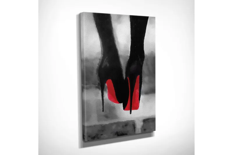 Liten Canvastavla 30x40 cm - Svart högklackad sko med röd sula - Svart / Röd - Inredning - Tavlor & posters - Canvastavla