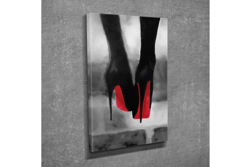 Liten Canvastavla 30x40 cm - Svart högklackad sko med röd sula - Svart / Röd - Inredning - Tavlor & posters - Canvastavla