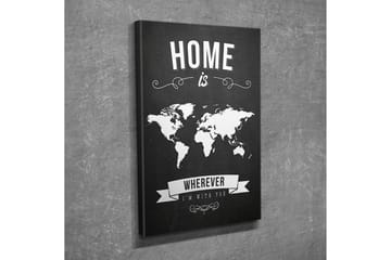 Liten Canvastavla 30x40 cm - Världskarta med texten HOME is WHEREVER I’M WITH YOU - Svart / Vit - Inredning - Tavlor & posters - Canvastavla