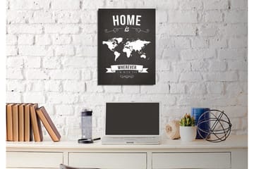 Liten Canvastavla 30x40 cm - Världskarta med texten HOME is WHEREVER I’M WITH YOU - Svart / Vit - Inredning - Tavlor & posters - Canvastavla