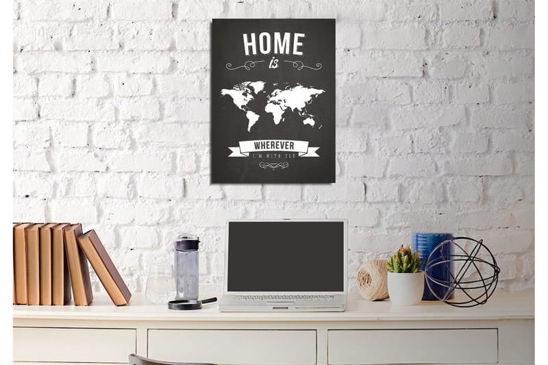 Liten Canvastavla 30x40 cm - Världskarta med texten HOME is WHEREVER I’M WITH YOU - Svart / Vit - Inredning - Tavlor & posters - Canvastavla
