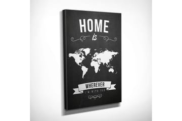 Liten Canvastavla 30x40 cm - Världskarta med texten HOME is WHEREVER I’M WITH YOU - Svart / Vit - Inredning - Tavlor & posters - Canvastavla