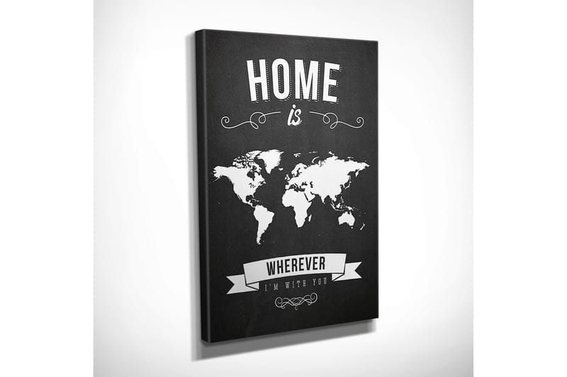 Liten Canvastavla 30x40 cm - Världskarta med texten HOME is WHEREVER I’M WITH YOU - Svart / Vit - Inredning - Tavlor & posters - Canvastavla