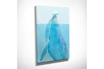 Liten Canvastavla 30x40 cm - Val av en val som bryter ytan med en segelbåt ovanför - Ljusblå / Mörkblå - Inredning - Tavlor & posters - Canvastavla