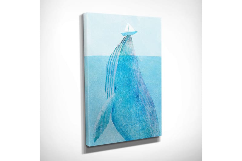 Liten Canvastavla 30x40 cm - Val av en val som bryter ytan med en segelbåt ovanför - Ljusblå / Mörkblå - Inredning - Tavlor & posters - Canvastavla