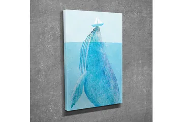 Liten Canvastavla 30x40 cm - Val av en val som bryter ytan med en segelbåt ovanför - Ljusblå / Mörkblå - Inredning - Tavlor & posters - Canvastavla