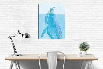 Liten Canvastavla 30x40 cm - Val av en val som bryter ytan med en segelbåt ovanför - Ljusblå / Mörkblå - Inredning - Tavlor & posters - Canvastavla