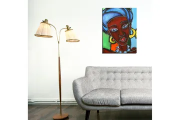 Liten Canvastavla 30x40 cm - Porträtt av en kvinna med färgglad huvudbonad och smycken - Mörkröd / Blå / Grön - Inredning - Tavlor & posters - Canvastavla