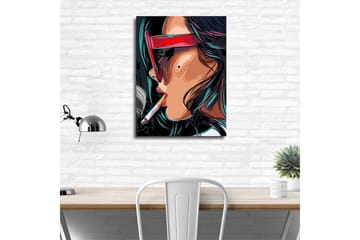 Liten Canvastavla 30x40 cm - Porträtt av en kvinna med solglasögon och cigarett - Röd / Svart / Turkos - Inredning - Tavlor & posters - Canvastavla