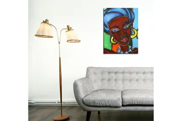 Liten Canvastavla 30x40 cm - Porträtt av en kvinna med färgglad huvudbonad och smycken - Mörkröd / Blå / Grön - Inredning - Tavlor & posters - Canvastavla