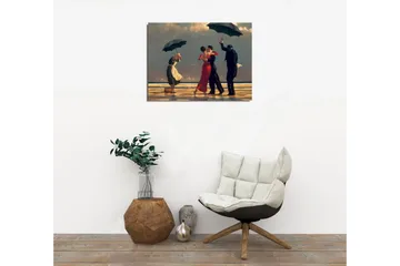 Liten Canvastavla 40x30 cm - Dansande par under paraplyer på en strand - Röd / Svart / Vit - Inredning - Tavlor & posters - Canvastavla