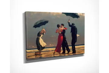 Liten Canvastavla 40x30 cm - Dansande par under paraplyer på en strand - Röd / Svart / Vit - Inredning - Tavlor & posters - Canvastavla