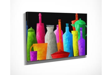 Liten Canvastavla 40x30 cm - Färgglad samling av köksredskap och flaskor - Grön / Rosa / Orange - Inredning - Tavlor & posters - Canvastavla