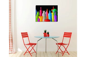 Liten Canvastavla 40x30 cm - Färgglad samling av köksredskap och flaskor - Grön / Rosa / Orange - Inredning - Tavlor & posters - Canvastavla