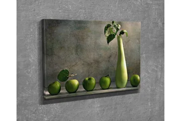 Liten Canvastavla 40x30 cm - Grön äppelkorg med en stilren vas - Grön / Ljusgrön - Inredning - Tavlor & posters - Canvastavla