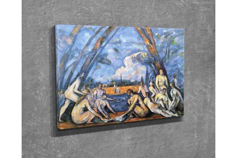 Liten Canvastavla 40x30 cm - Grupp av nakna människor vid en vattenkant omgivna av träd - Blå / Hudton / Orange - Inredning - Tavlor & posters - Canvastavla