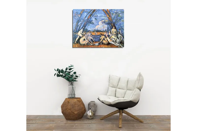 Liten Canvastavla 40x30 cm - Grupp av nakna människor vid en vattenkant omgivna av träd - Blå / Hudton / Orange - Inredning - Tavlor & posters - Canvastavla