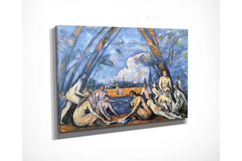 Liten Canvastavla 40x30 cm - Grupp av nakna människor vid en vattenkant omgivna av träd - Blå / Hudton / Orange - Inredning - Tavlor & posters - Canvastavla