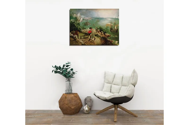 Liten Canvastavla 40x30 cm - Landskap med bönder och segelfartyg vid kusten - Grön / Blå / Brun - Inredning - Tavlor & posters - Canvastavla