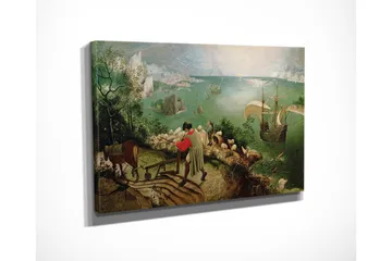 Liten Canvastavla 40x30 cm - Landskap med bönder och segelfartyg vid kusten - Grön / Blå / Brun - Inredning - Tavlor & posters - Canvastavla