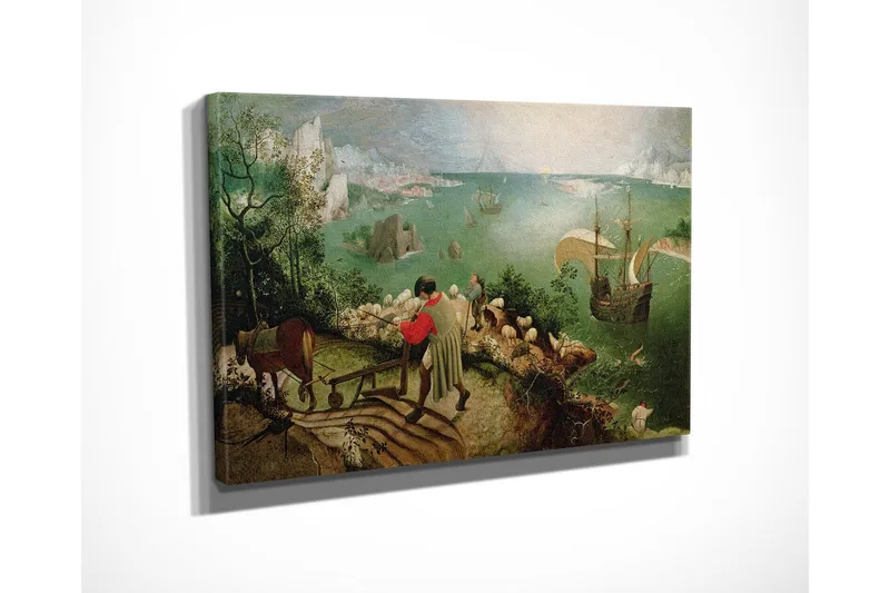 Liten Canvastavla 40x30 cm - Landskap med bönder och segelfartyg vid kusten - Grön / Blå / Brun - Inredning - Tavlor & posters - Canvastavla