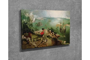 Liten Canvastavla 40x30 cm - Landskap med bönder och segelfartyg vid kusten - Grön / Blå / Brun - Inredning - Tavlor & posters - Canvastavla