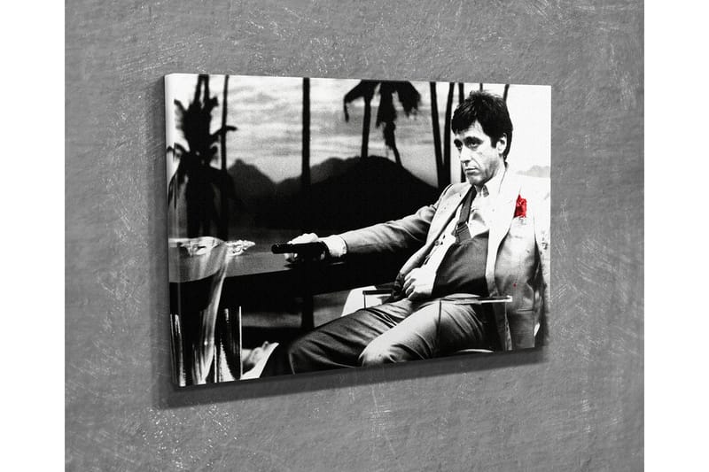 Liten Canvastavla 40x30 cm - Svartvit porträtt av en man med en röd ros i kostymen, Svart / Vit / Röd