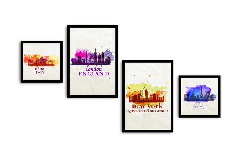 MDF-målning Dekorativ 4 Delar - Flerfärgad - Inredning - Tavlor & posters - Canvastavla