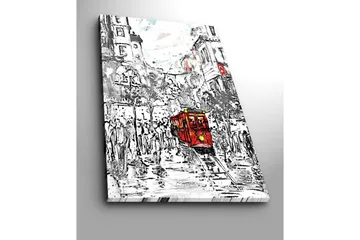 Stor Canvastavla 70x100 cm - Röd spårvagn i en livlig stadsbild - Röd / Svart / Grå - Inredning - Tavlor & posters - Canvastavla