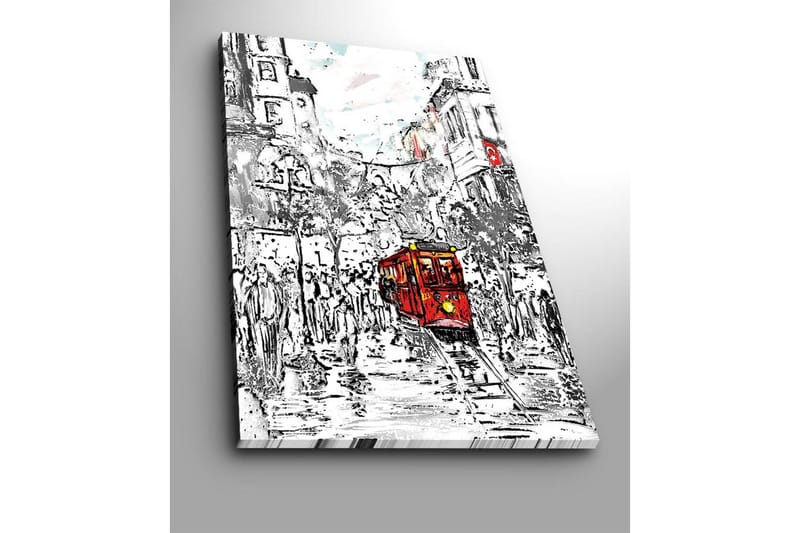 Stor Canvastavla 70x100 cm - Röd spårvagn i en livlig stadsbild - Röd / Svart / Grå - Inredning - Tavlor & posters - Canvastavla