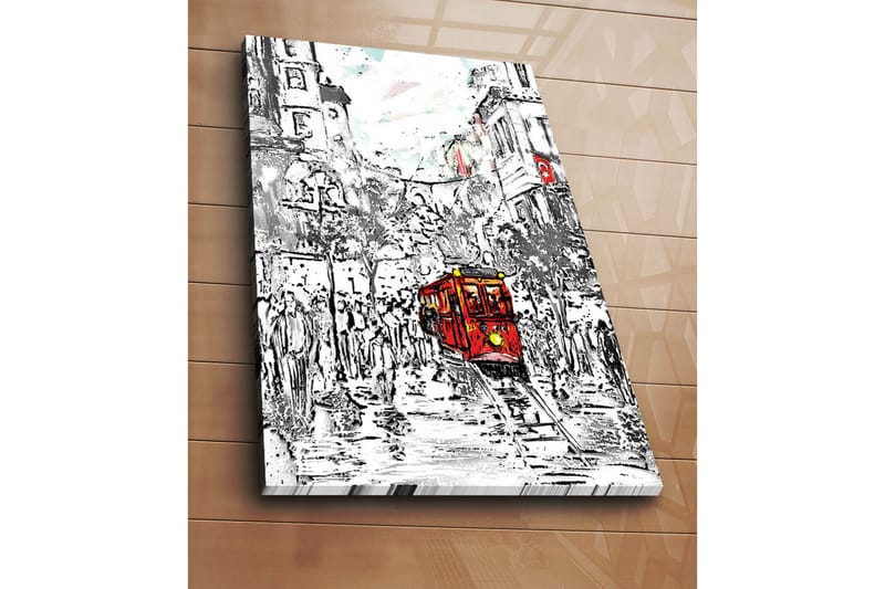 Stor Canvastavla 70x100 cm - Röd spårvagn i en livlig stadsbild - Röd / Svart / Grå - Inredning - Tavlor & posters - Canvastavla