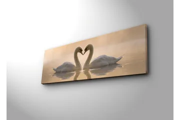 Stor Canvastavla 90x30 cm - Två svanar som formar ett hjärta med sina halsar - Vit / Beige - Inredning - Tavlor & posters - Canvastavla