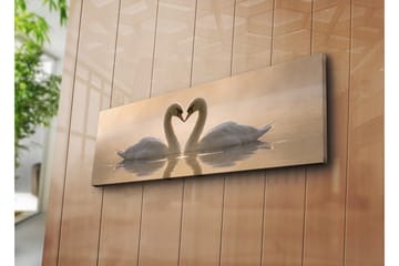 Stor Canvastavla 90x30 cm - Två svanar som formar ett hjärta med sina halsar - Vit / Beige - Inredning - Tavlor & posters - Canvastavla