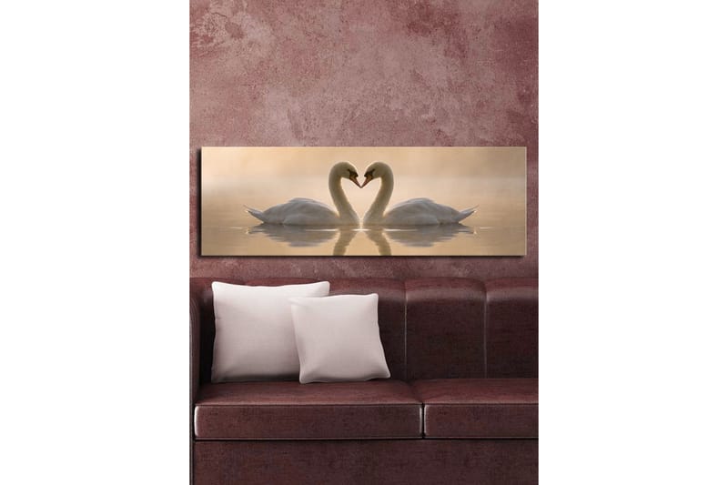 Stor Canvastavla 90x30 cm - Två svanar som formar ett hjärta med sina halsar - Vit / Beige - Inredning - Tavlor & posters - Canvastavla